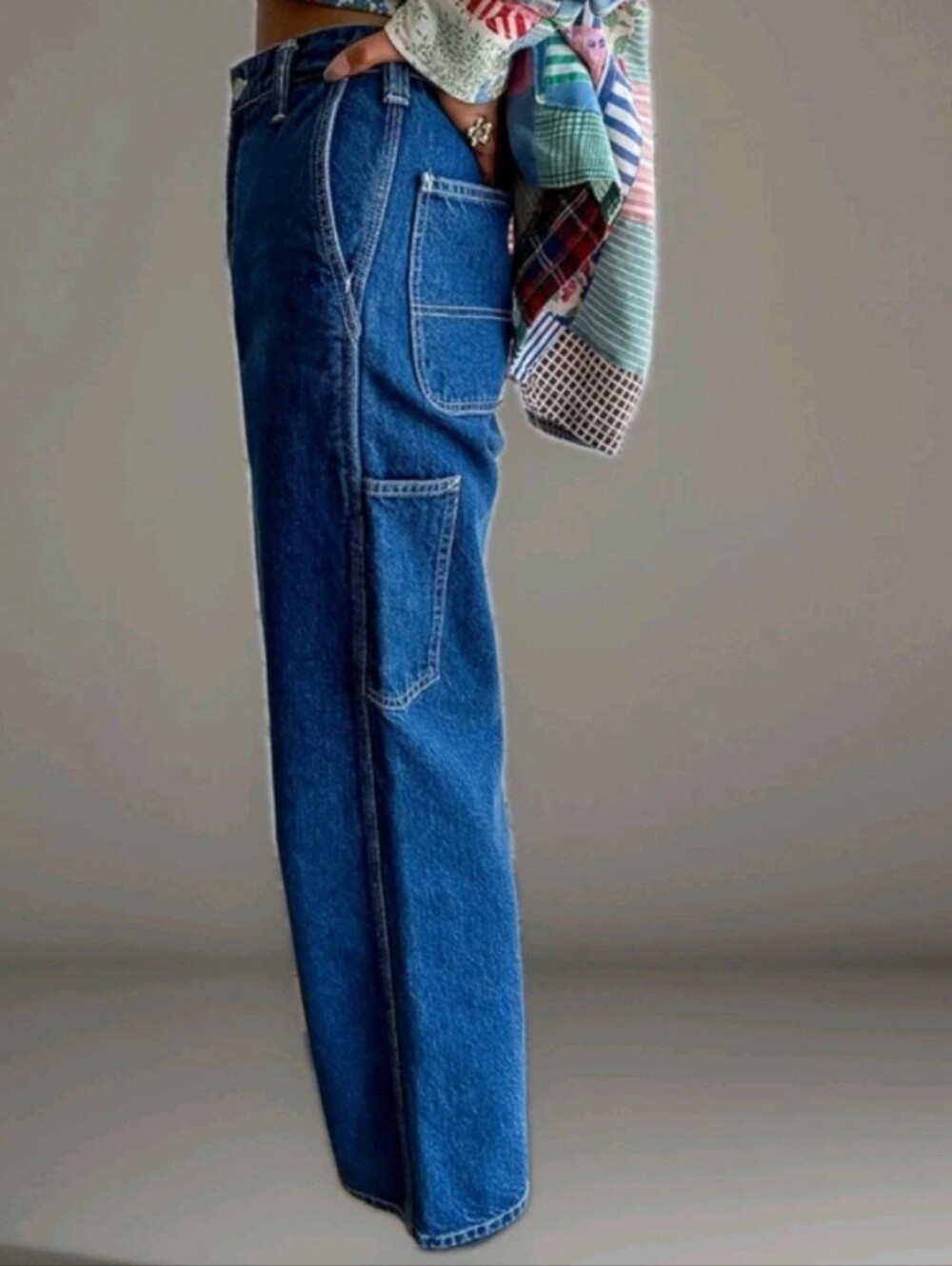 Lisa Says Gah Woman 8 Wide Leg Jeans Indigo Stone Washed Rigid Denim 30/30" Nwt - Picture 3 of 11